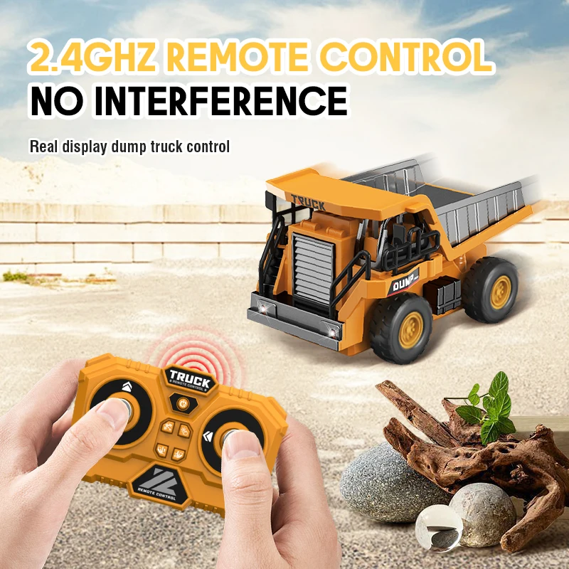 

1/64 RC Alloy Dump Truck Lights Remote Control Mini Four-wheel Drive Heavy Engineering Vehicle Desktop Kids Toy Model Boy Gifts