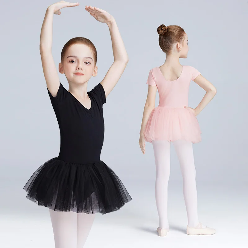 Ballet Leotards for Girls Kids Soft Lined Ballet Bodysuit Dance Wear Tutu Short Sleeve Gymnastics Leotards Child Dance Costumes