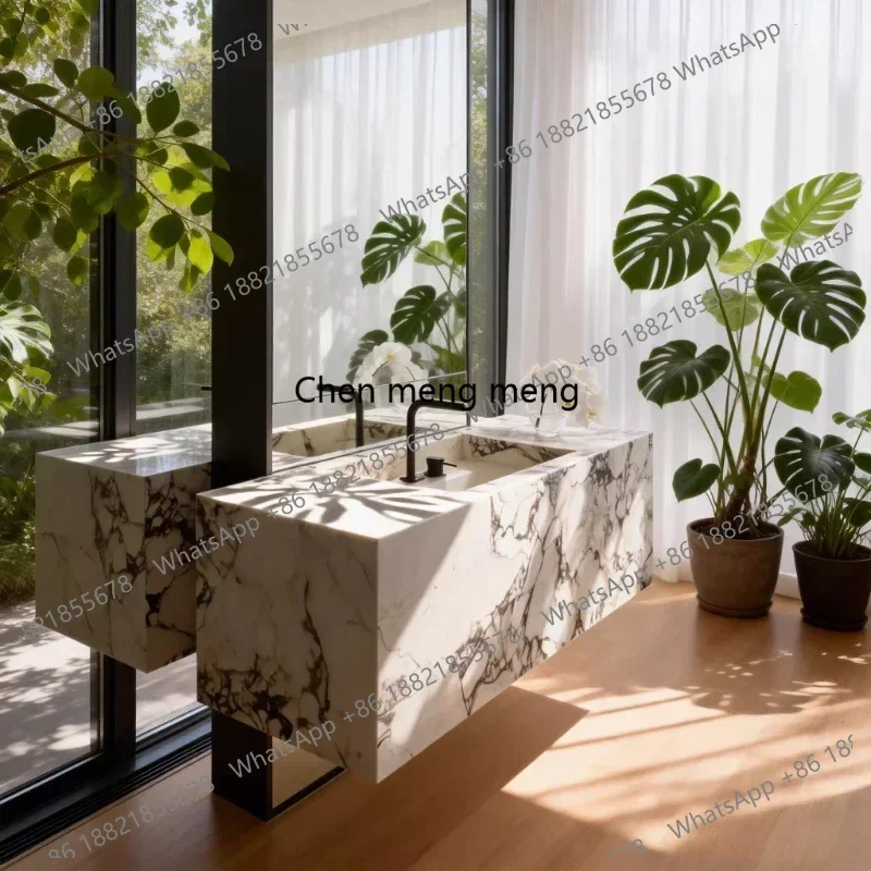 

Wash Face Wash Table Furniture Rock Slab Integrated Seamless Basin Bathroom Table Hotel Villa Light Luxury High End Simple Hand