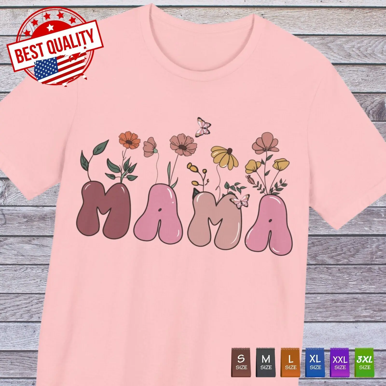 Mama Mom T Shirt Mothers Day  Flower Grandma Gift Cute Kawaii Women Tee