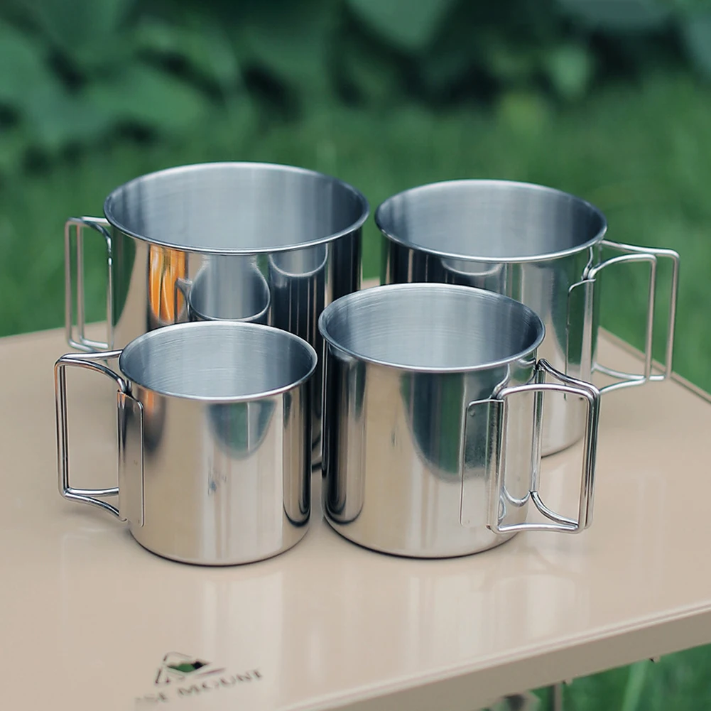 1/4pcs Camping Water Cup with Foldable Handle Camping Mug Lightweight Tea Beer Coffee Mug Stainless Steel for Camping Hiking