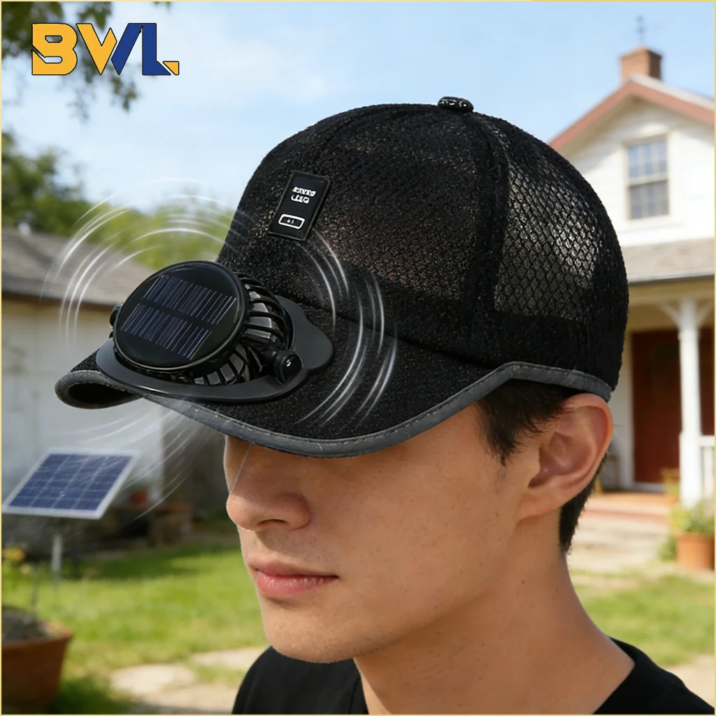 Solar Powered Baseball Cap with Fan Summer Breathable Mesh Sun Protection Outdoor Hat USB Rechargeable Cooling Headwear