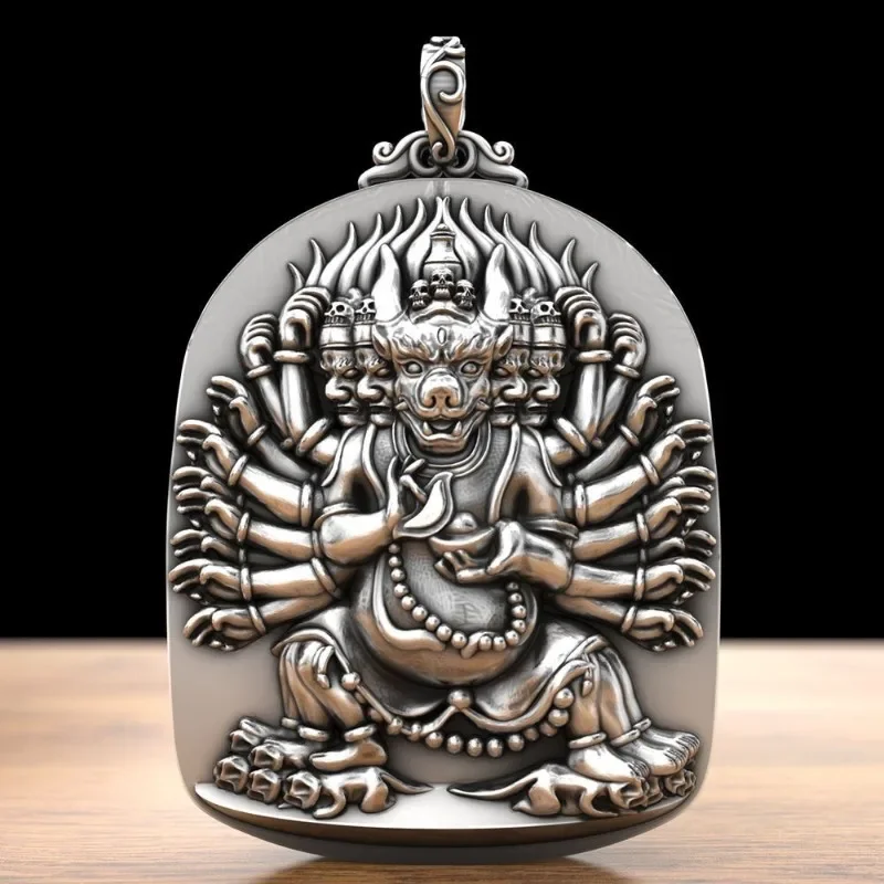 HX Silver Color Yamantaka Pendant Brand Solid Zodiac Guardian God Benming Buddha Necklace for Men and Women Jewelry Pendants