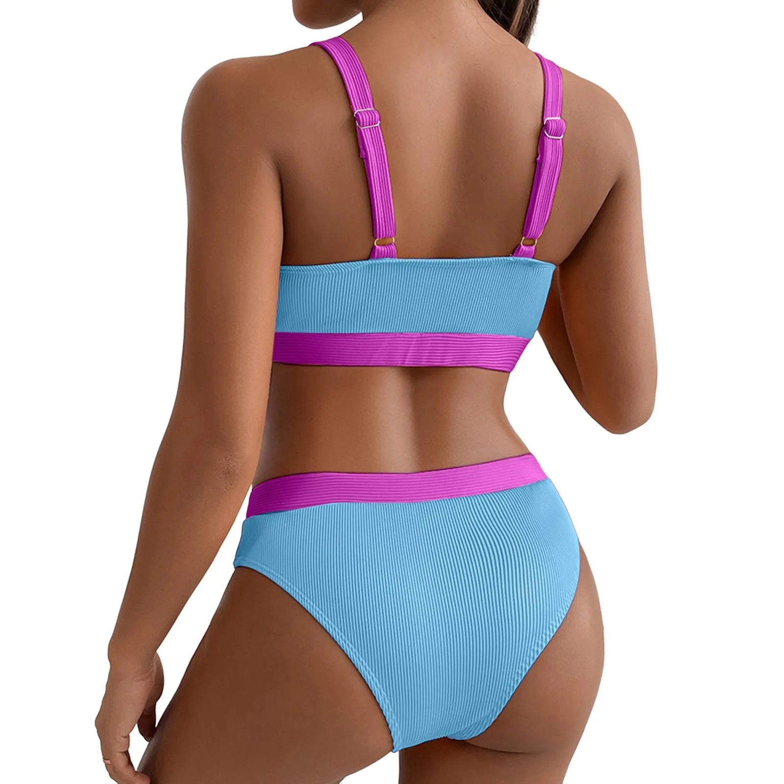 Maillot de bain pour femmes, taille haute, push-up, couleur unie, imprimé, bikini, ensemble deux pièces, tankini, pour l'été