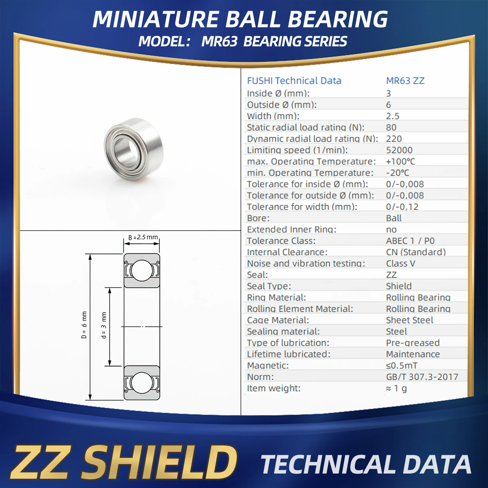 FUSHI MR63zz MR63 2rs 3x6x2.5 mm Miniature ball bearing 10PC For RC Motor MR63 open Stainless steel Hybrid ceramic ball bearing