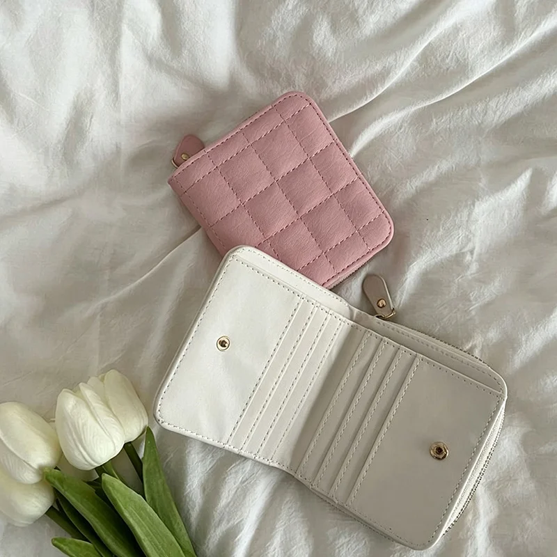 WERLLANDS Solid White Pink PU Leather Women Wallet, Compact Multi Slots Card Case Daily Storage Coin Purse