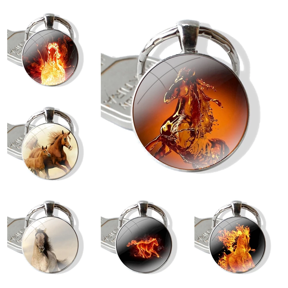 Finest Horses Keychain Handmade Glass Cabochon Key Ring Holder Pendant Key Chains