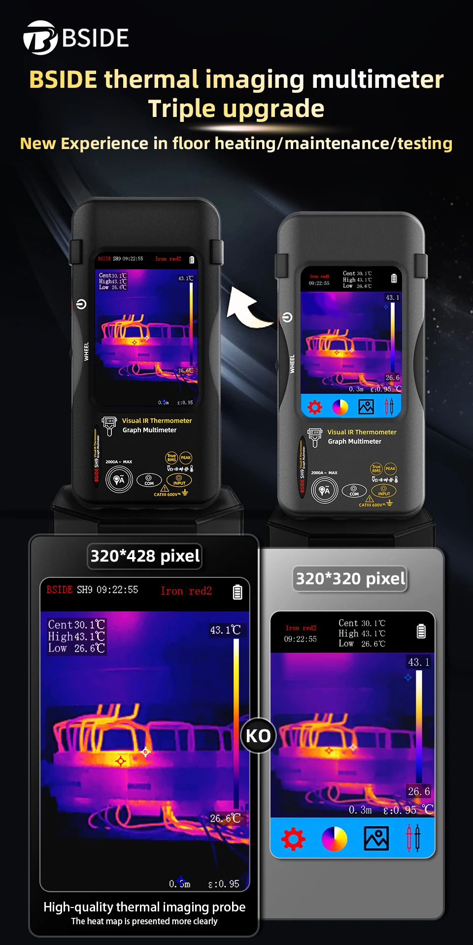 BSIDE SH7 320*320 Thermal Imager Camera 20000 Counts Touchscreen Digital Multimeter 2 in 1 IR Camera for Macro Lens Repair PCB