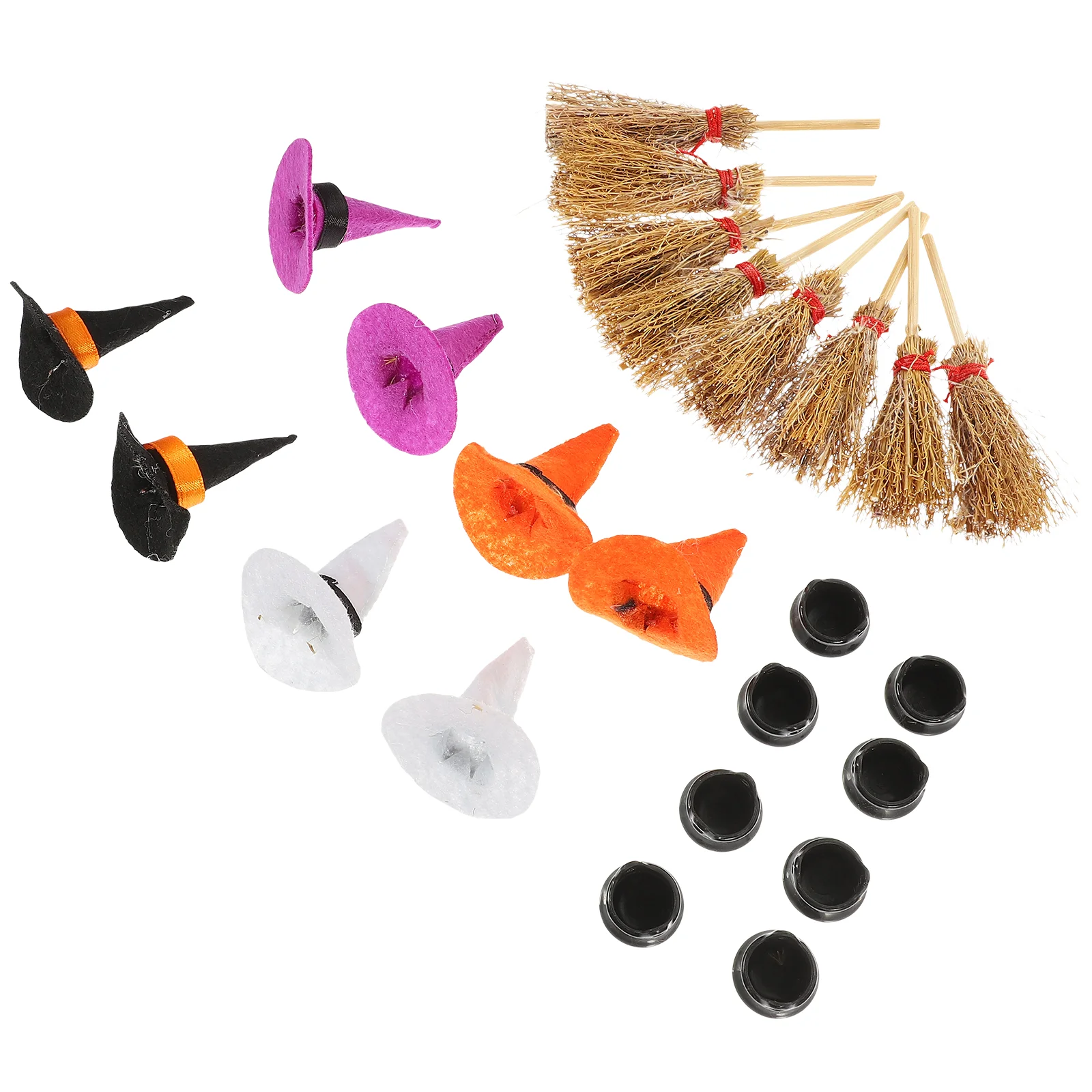 Halloween Gnome Hat Witch Bucket Set Cauldron Decoration Miniature Broom Dolls Tiny Toy Home and Fabric Wooden Party for House