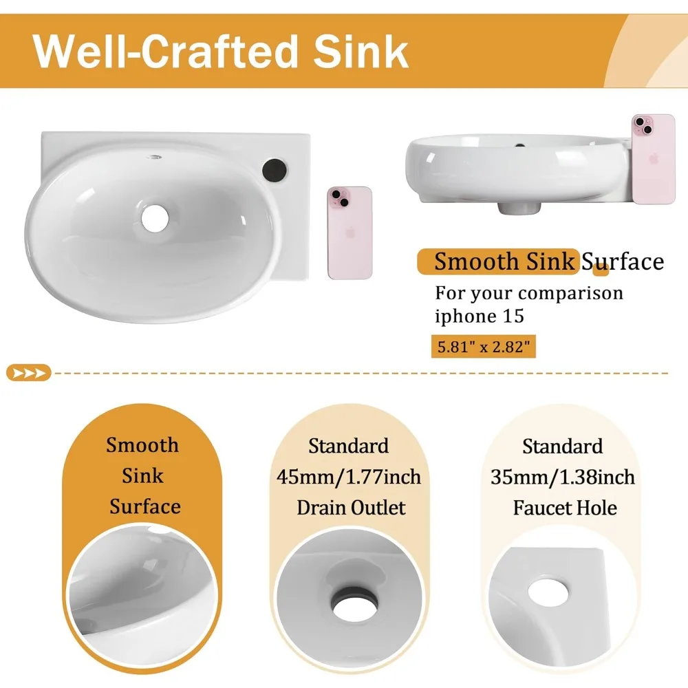 vaidade contemporânea de parede de 16" com pia integrada e armário preto