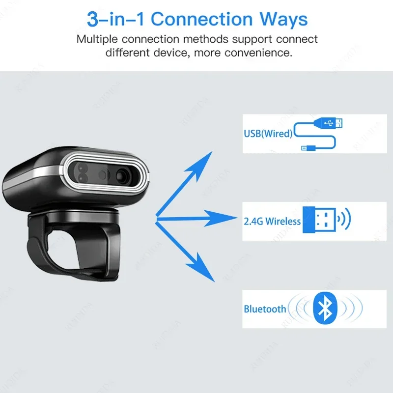 QR Code 1D/2D Ring Scanner Wearable Scanner Finger Barcode Reader Bluetooth Barcode Scanner Portable Bar code Scanner PDF Code