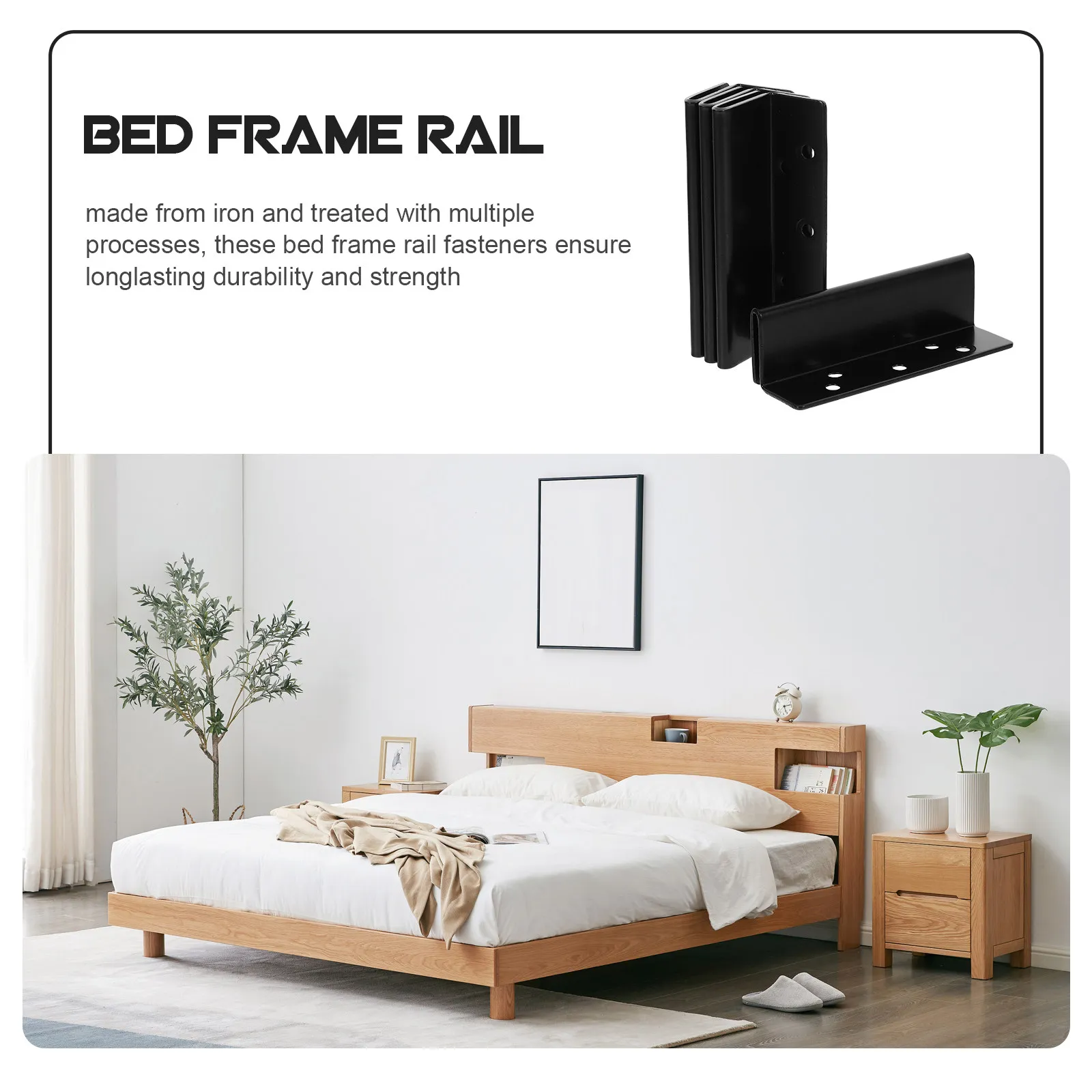 4Pcs Bed Rail Support Brackets Heavy Duty Iron Bed Frame Rail Connectors Replacement Parts for Furniture Assembly