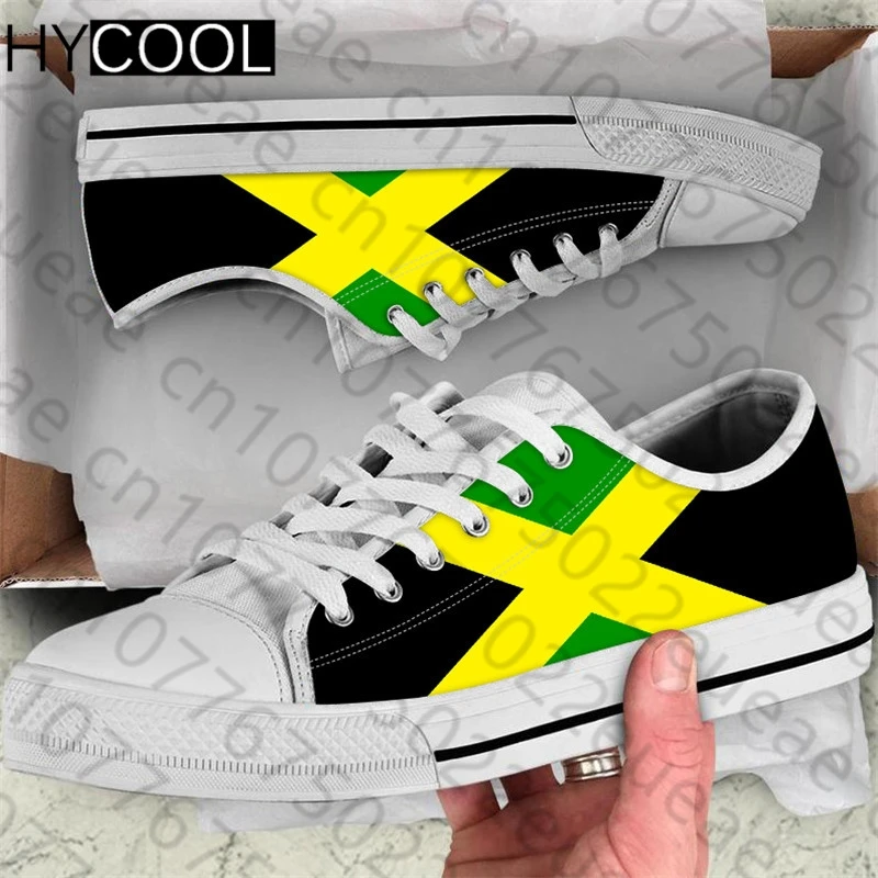 HYCOOL New Fashion Women Men Low Top Canvas Shoes Jamaica Flag Print Lace Up Lightweight Durable Walking Sneakers Zapatillas