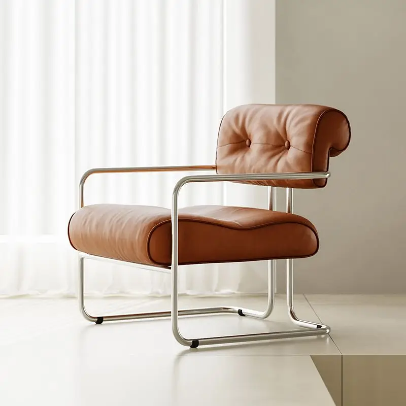 MOMO Antique Style Sofa Chair Living Room Designer Simple Single Chair Hotel Club Bauhaus Negotiation Stainless Steel Chair