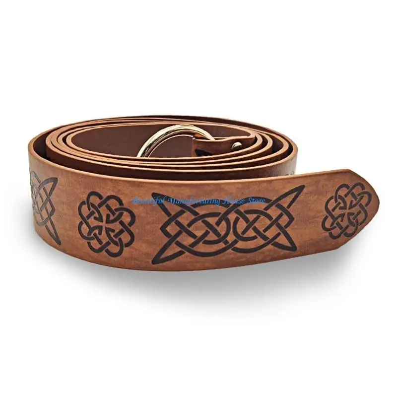 E56A Medieval Embossed Viking Vegvisir PU Leather Belt Retro Knight Belt
