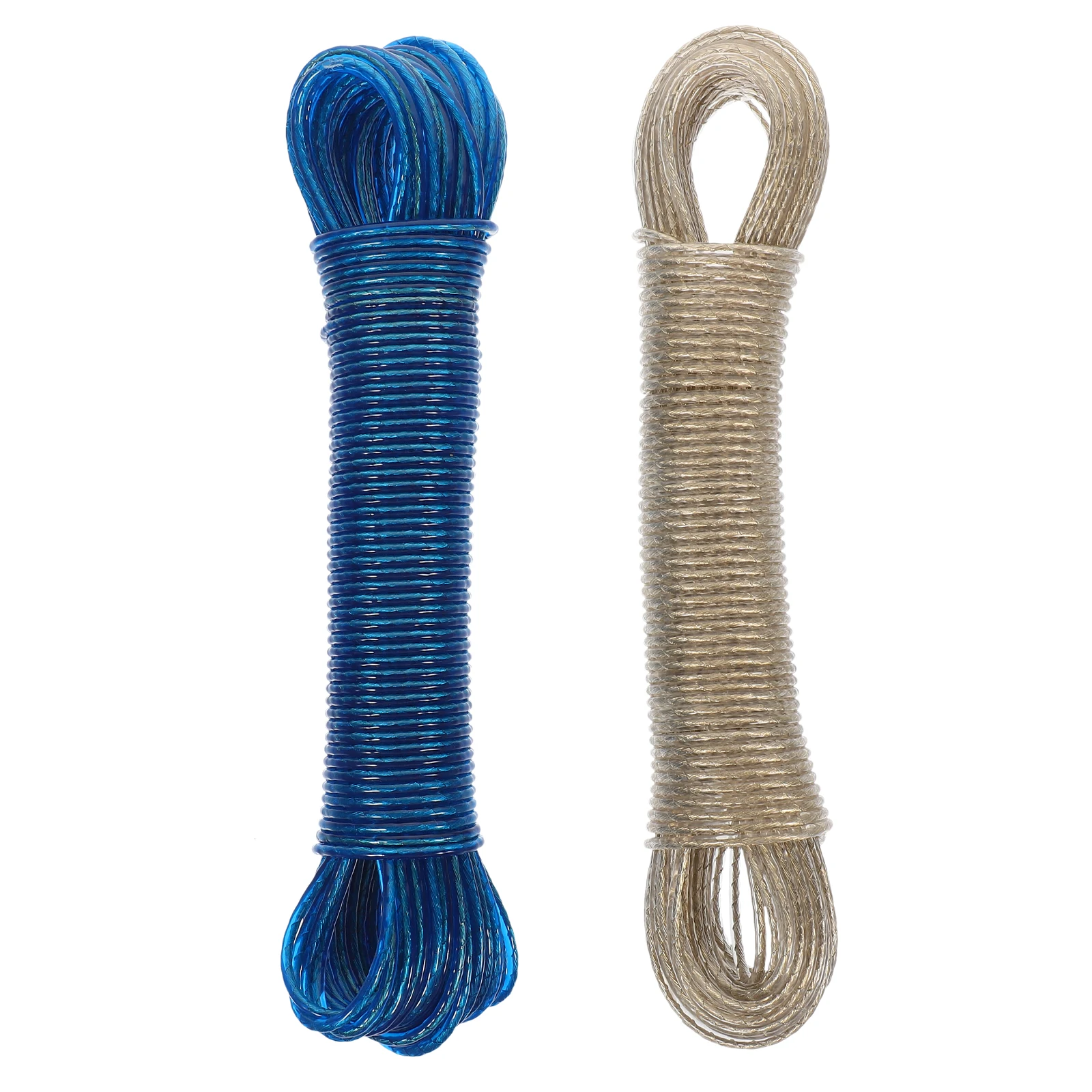 2 قطعة حبل الغسيل الشفاف الأزرق PVC المغلفة أسلاك الفولاذ المحمولة السفر خط الغسيل في الهواء الطلق تجفيف السفر حبل الغسيل