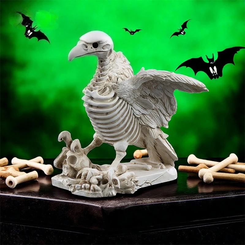 Halloween Skeleton Vulture Figurine Ornament Realistic Horror Resin Craft Creative Desk Decor Home Festival Decoration Accessory