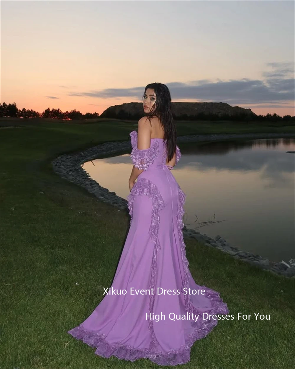 Xikuo رشيقة الأرجواني الساتان فساتين حفلات حورية البحر Ruched حفلة Vestidos Para Eventos حمالة مطوي فساتين السهرة مخصصة