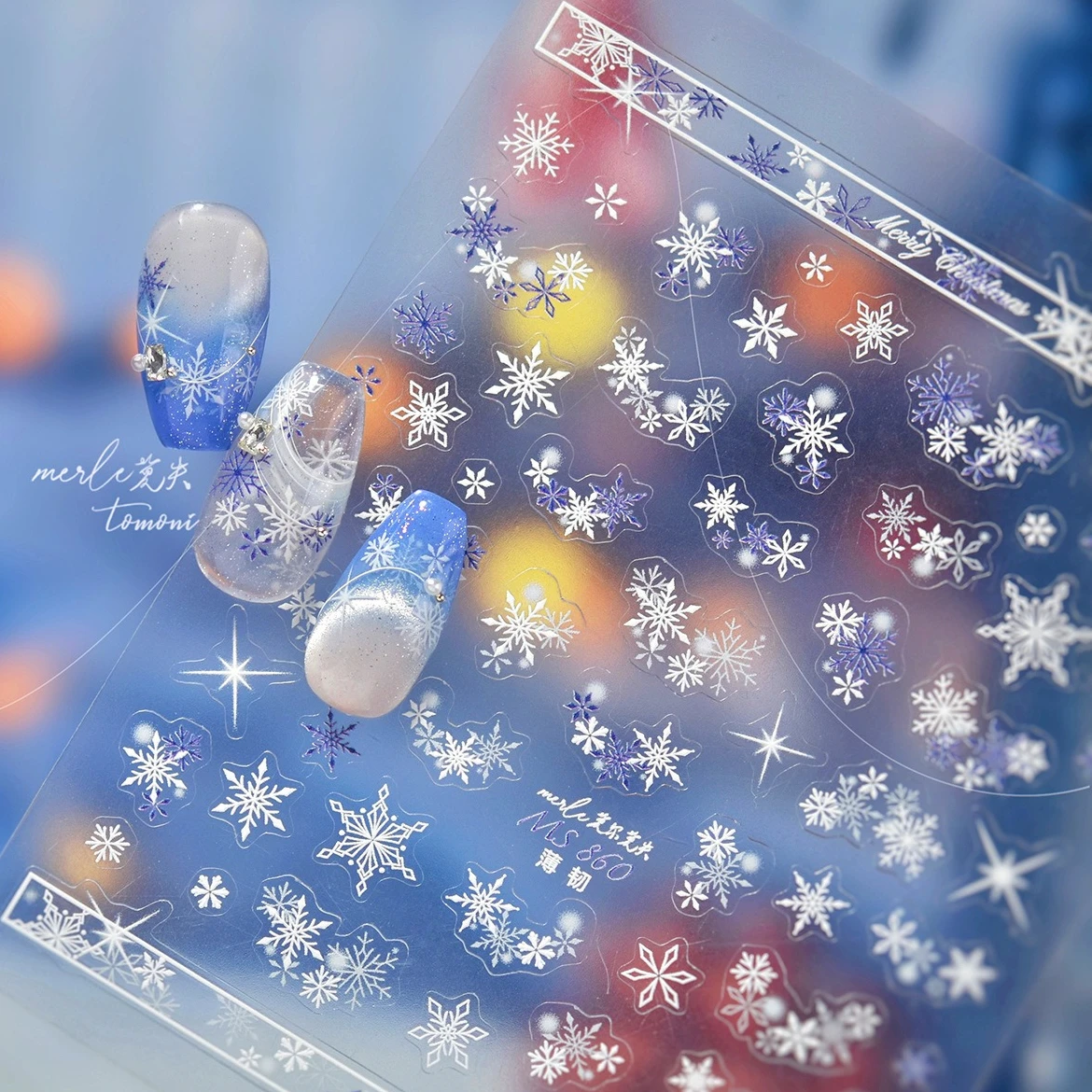 สติ๊กเกอร์ติดเล็บลายเกล็ดหิมะสีขาว ดาว โน้ตดนตรี ต้นคริสต์มาส พวงหรีด โบว์ ลูกบอลคริสตัล ตุ๊กตาหิมะ ซานตาคลอส สำหรับตกแต่งเล็บช่วงฤดูหนาว
