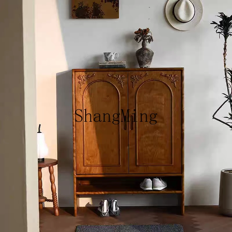 

ZYY medium-ancient style solid wood shoe cabinet door household simple large-capacity retro storage porch decorative cabinet