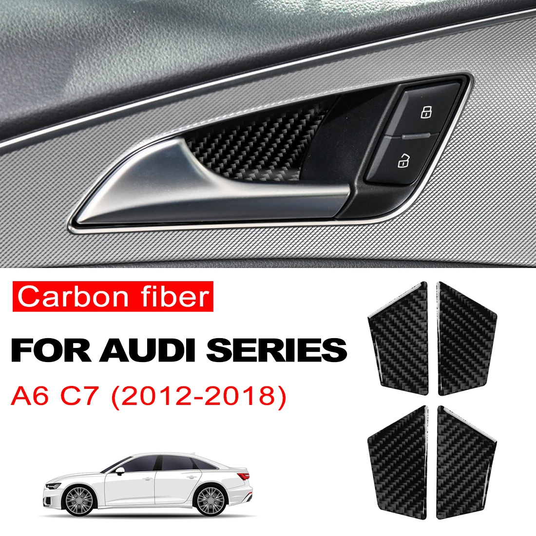 For Audi A6 C7 Accessories 2012-2018 Auto Carbon Fiber Interior Door Bowl Handle Stickers Trim Covers Car Interior Decoration