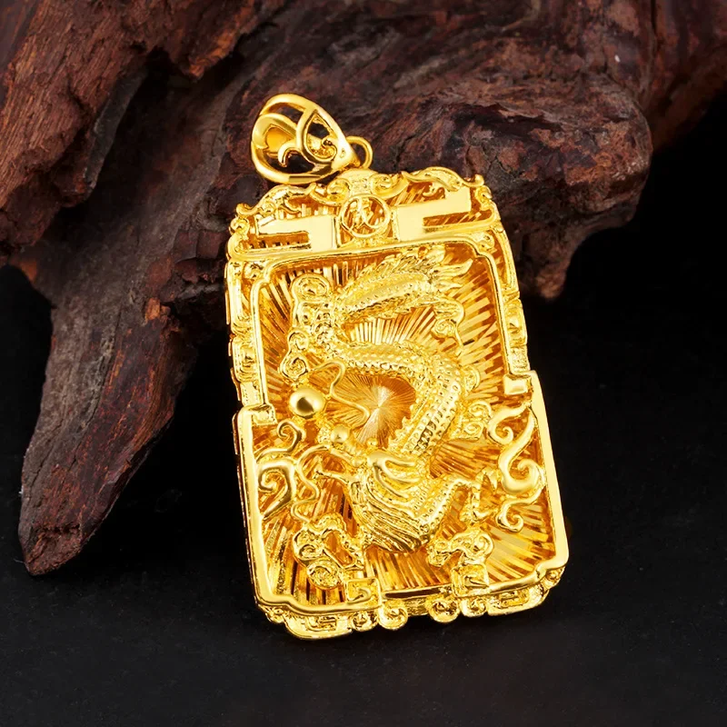 

Yellow Gold Color Embossed Dragon Pendant Necklace for Men New Trendy Brother Father Birthday Gift Fine Jewelry Not Fade