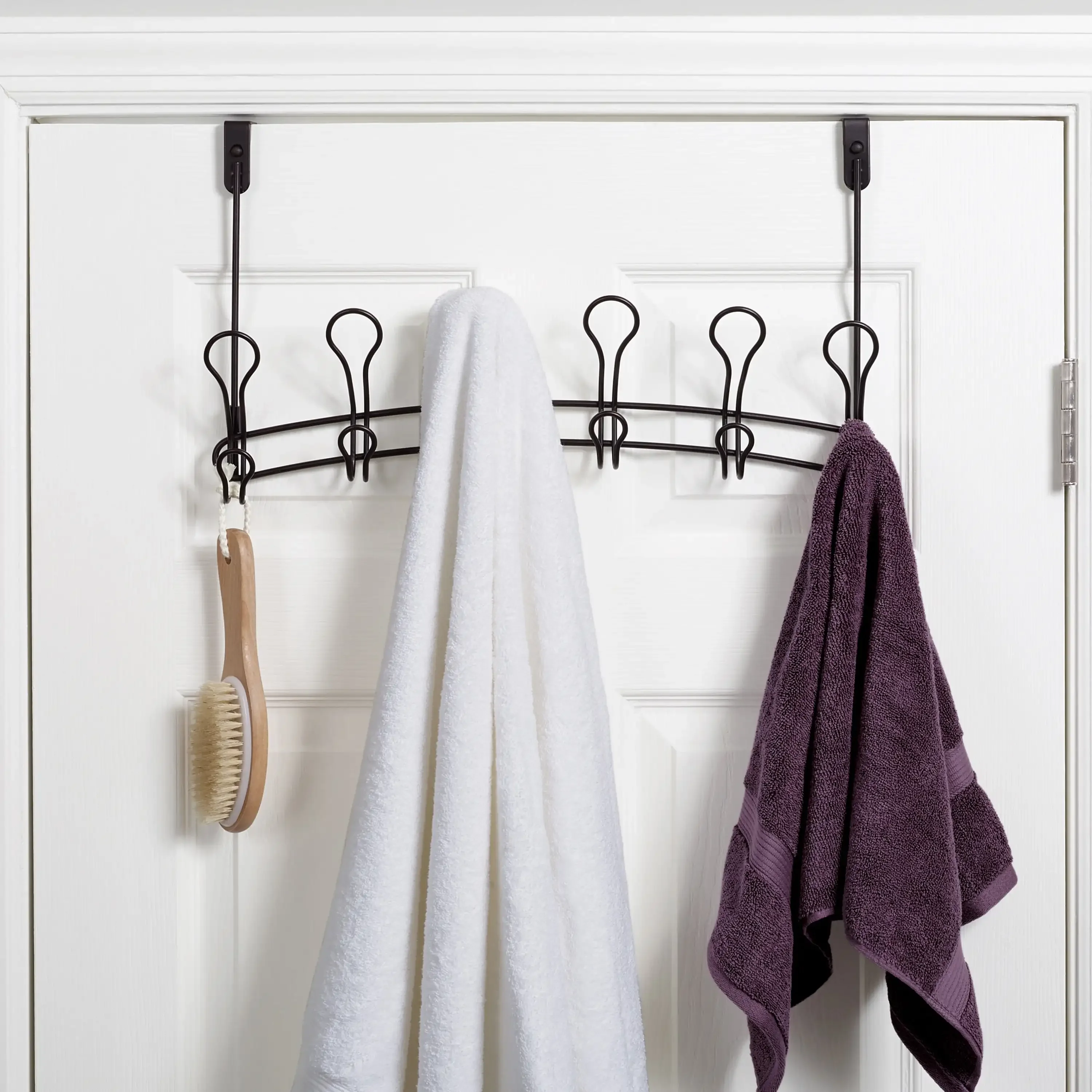 

6-Pack Matte Black Over Door Hooks, Heavy Duty No-Drill Towel & Coat Hanger Rack, Space-Saving Closet Organizer