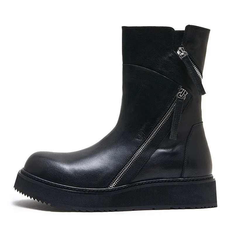 

Brand Men Casual Shoes Genuine Leather Zippers HIgh Top Man's Ankle Shoes Retro Vintage Luxury Designers Fleece Wool Boots