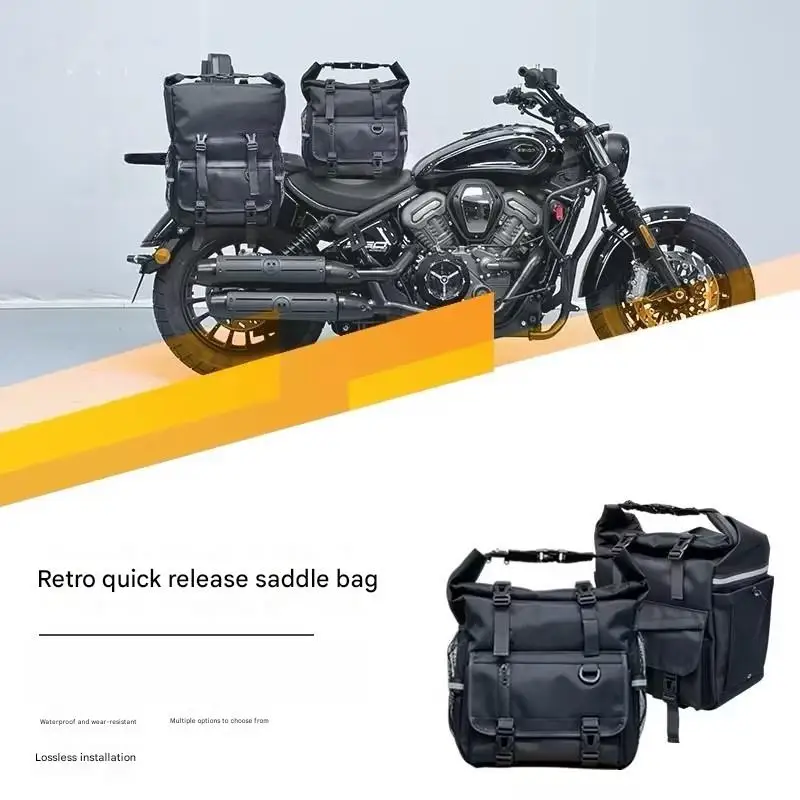 Retro Black Canvas Side Bag for BENDA Dark Flag 950/500, Waterproof Large Capacity Luggage Bag, No Modification