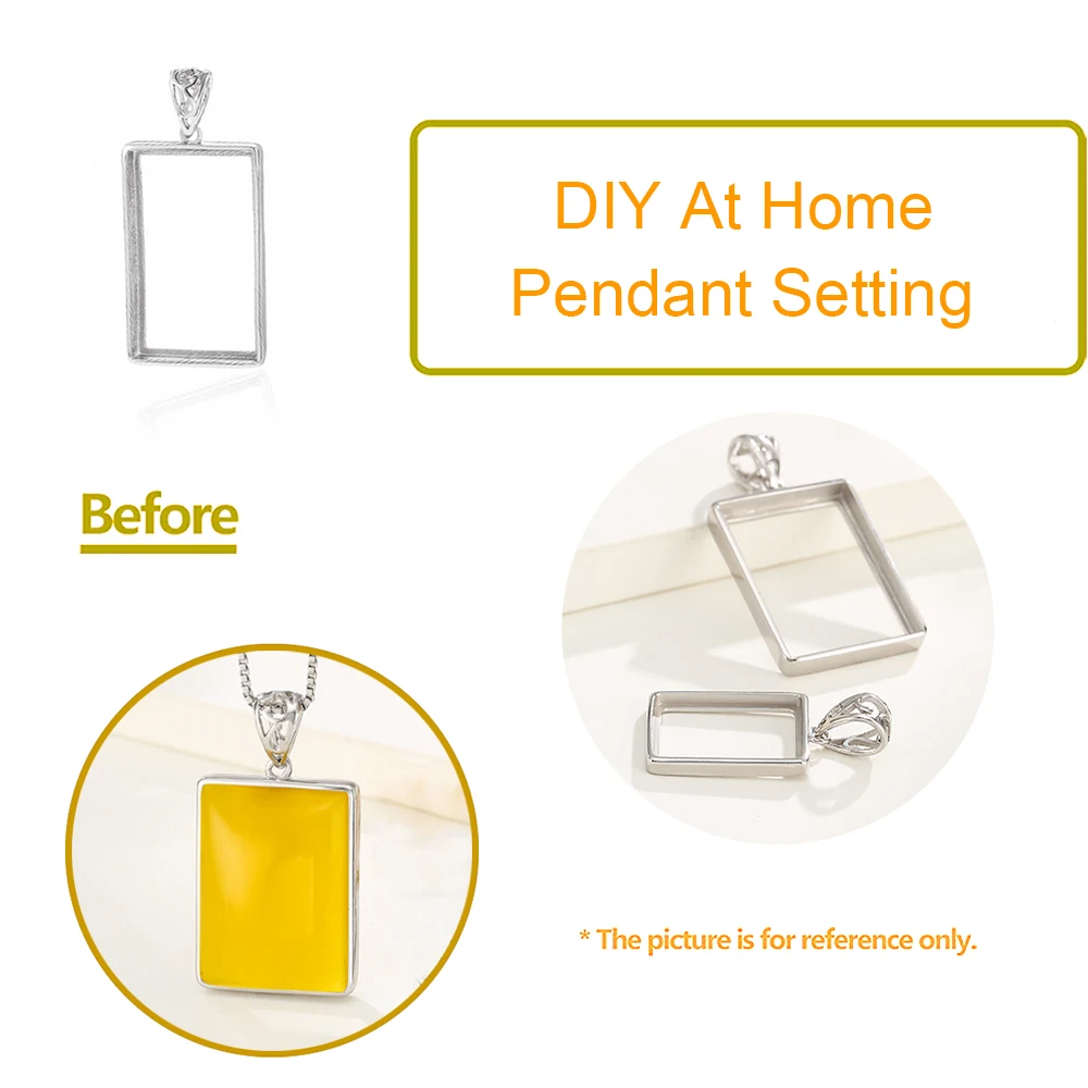 925 Sterling Silver DIY Pendant Charm Tray Cameo Base Settings fit Rectangle Cabochon beads DIY Pendant Jewelry Necklace Making
