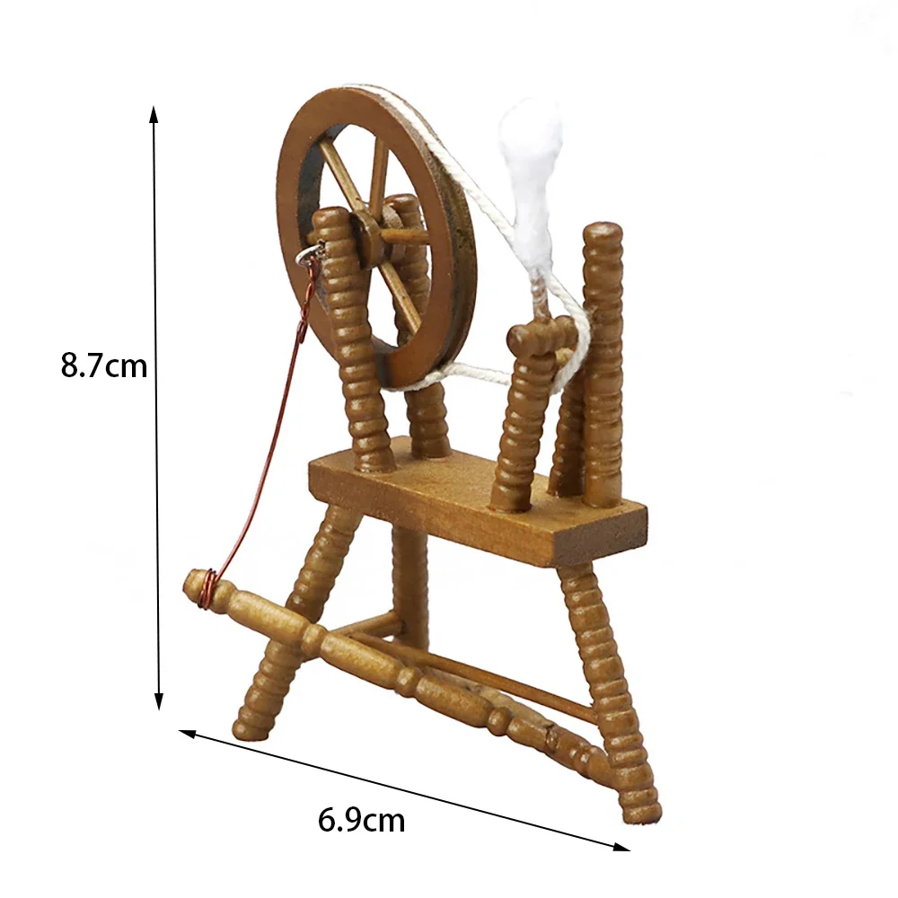 1/12 Dollhouse Miniature Wooden Spinning Wheel Model Toy for Doll House Accessories Decoration ob11 bjd