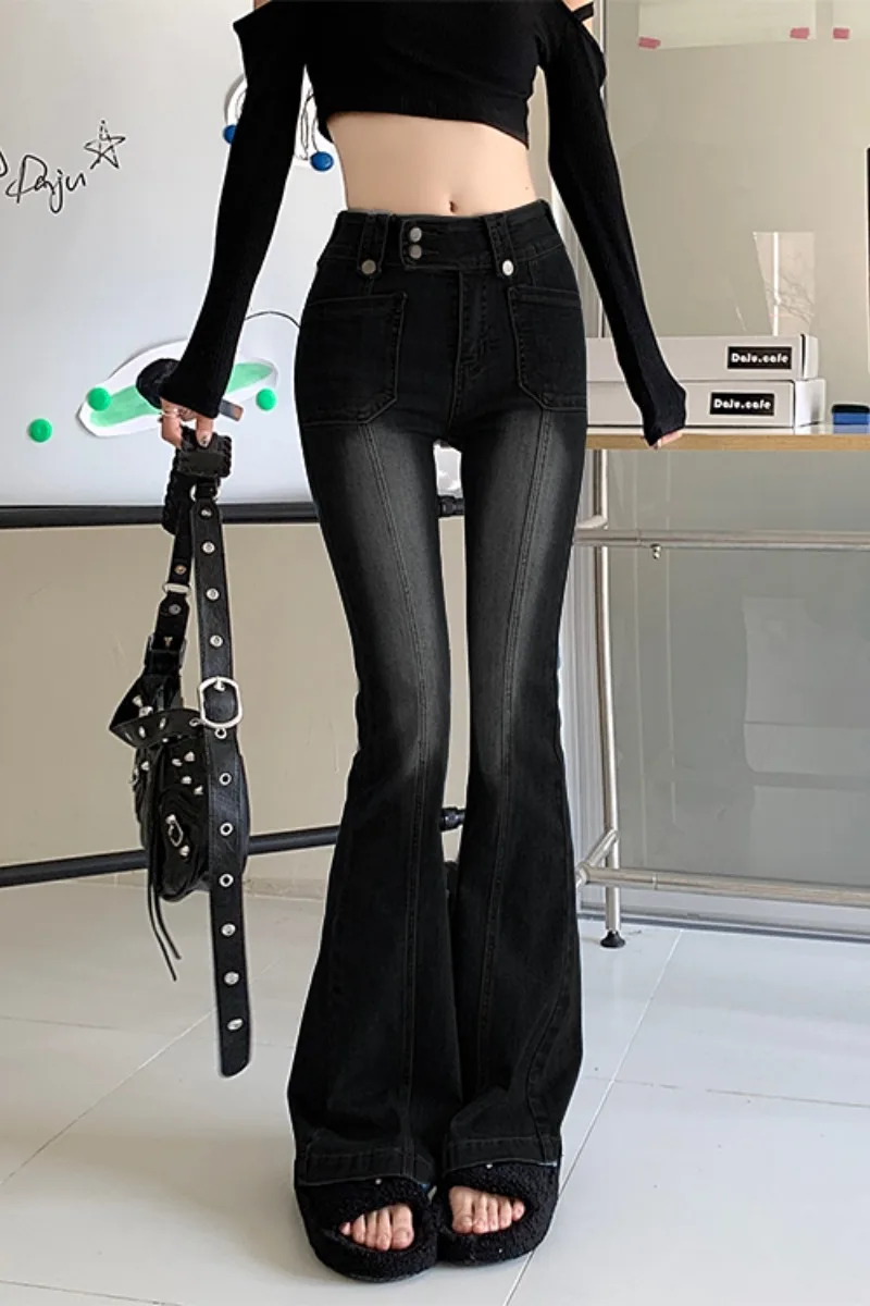 

Flare Pants Black Jeans Women High Waist Slim Fit Slouchy Jeans