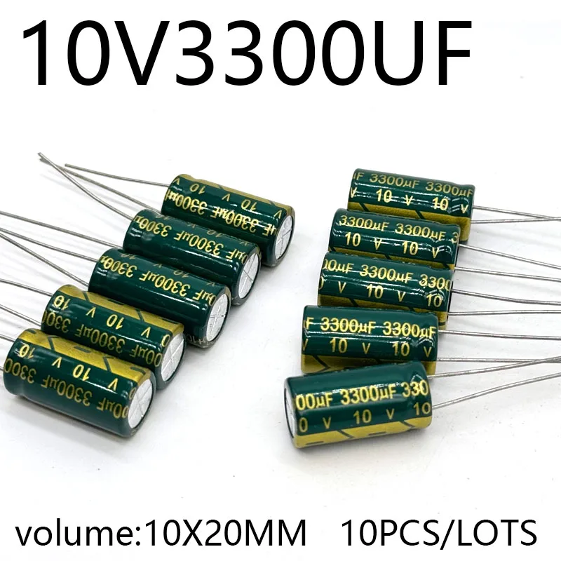 10 개/몫 10V3300UF 10*20 고주파 저임피던스 알루미늄 전해 콘덴서 3300 미크로포맷 10v