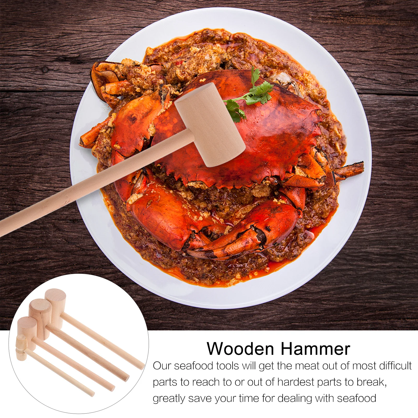 

4pcs Wooden Hammer Set Wood Material Smooth Round Handle For Seafood Cracking Cakes Making Crab Mallet Shellfish Hammer Cake