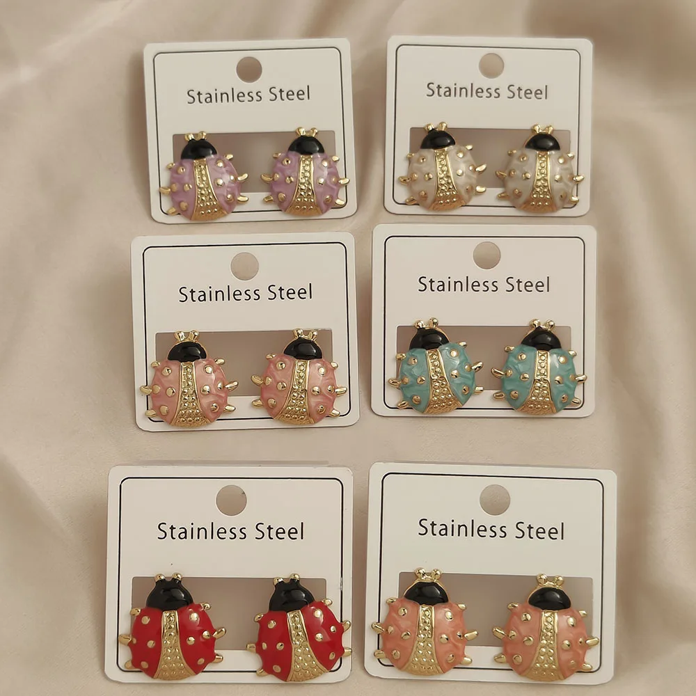 Trendy Beetle colorful enamel stainless steel earrings, waterproof and non-fading heavy metal earrings, wedding party gifts