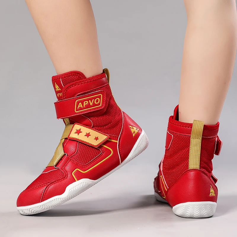 High-top boxing training shoes Comfortable training wrestling shoes Versatile hook-and-loop fastening design Squat shoes