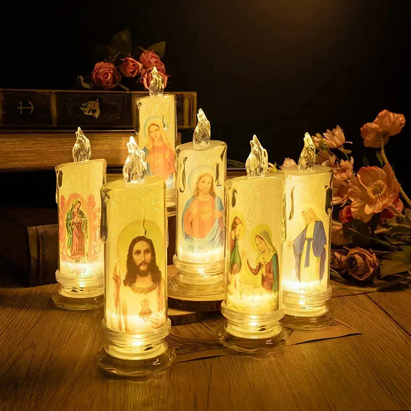 Jesus Virgin Christ LED Candle Lamp Romantic Flameless Prayer Tea Light Religious Night Light Desktop Decorative Ornament view 4