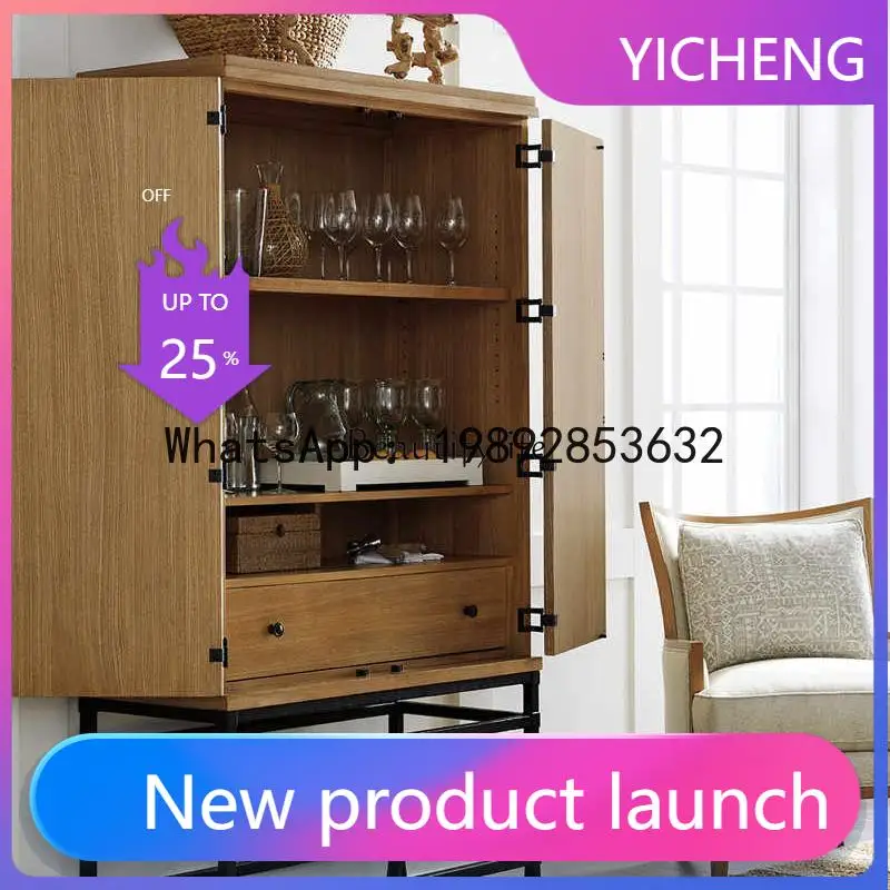 

QQ American French dining side high cabinet integrated against the wall living room solid wood light luxury high-end cabinet