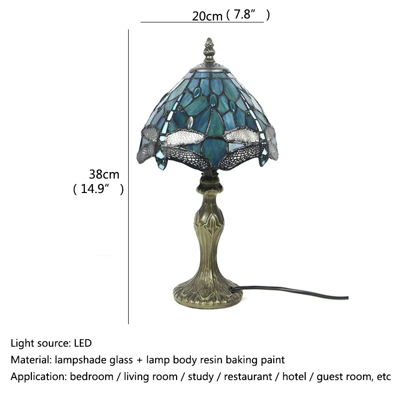 TEMAR Tiffany Table Lamp Modern Creative Dragonfly Decor Pattern LED Desk Light For Home Living Room Bedroom Bedside
