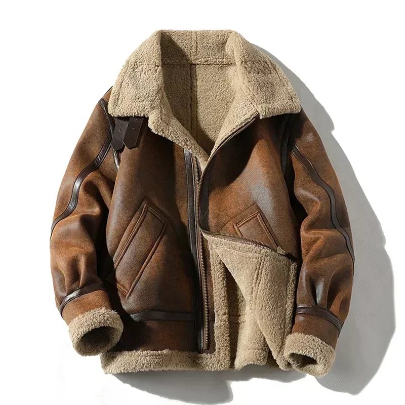 2025 Autumn Winter Men's Leather Jacket High-end Brand Plus Velvet Thickening Street Fashion Large Size Khaki Man PU Coats 5XL