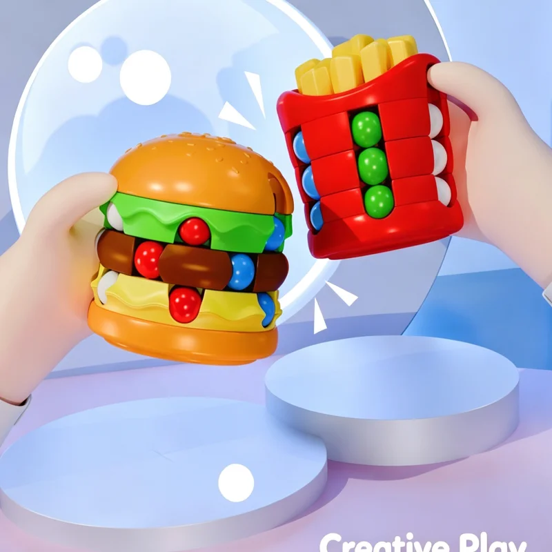Multiple Functions Burger Fries Canned Spinner Cube Rotate Colorful Beans Spinning Relieves Decompression Tool Christmas Gift