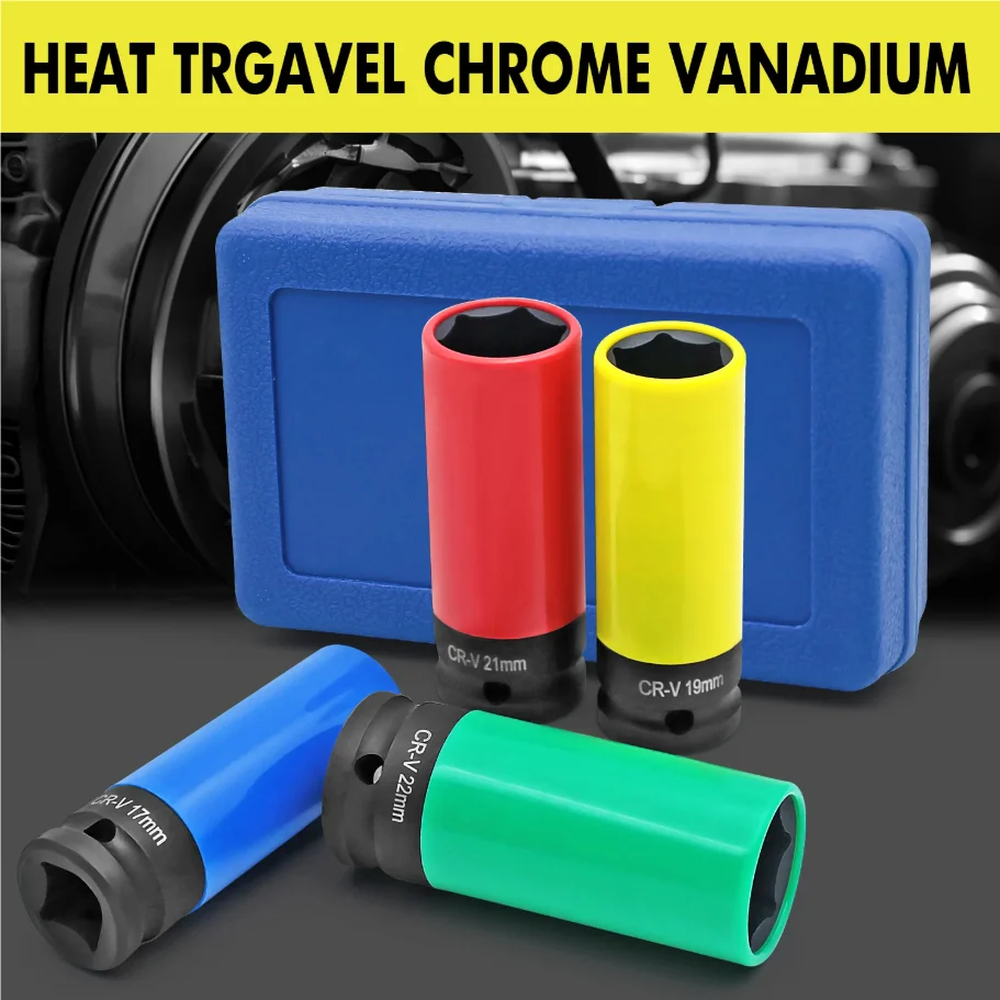 1/2 "محرك العروة الجوز مجموعة مقابس محرك عجلة المقبس إصلاح السيارات حامي تأثير كم مجموعة 15 مللي متر ، 17 مللي متر ، 19 مللي متر ، 21 مللي متر ، و 22 مللي متر #5