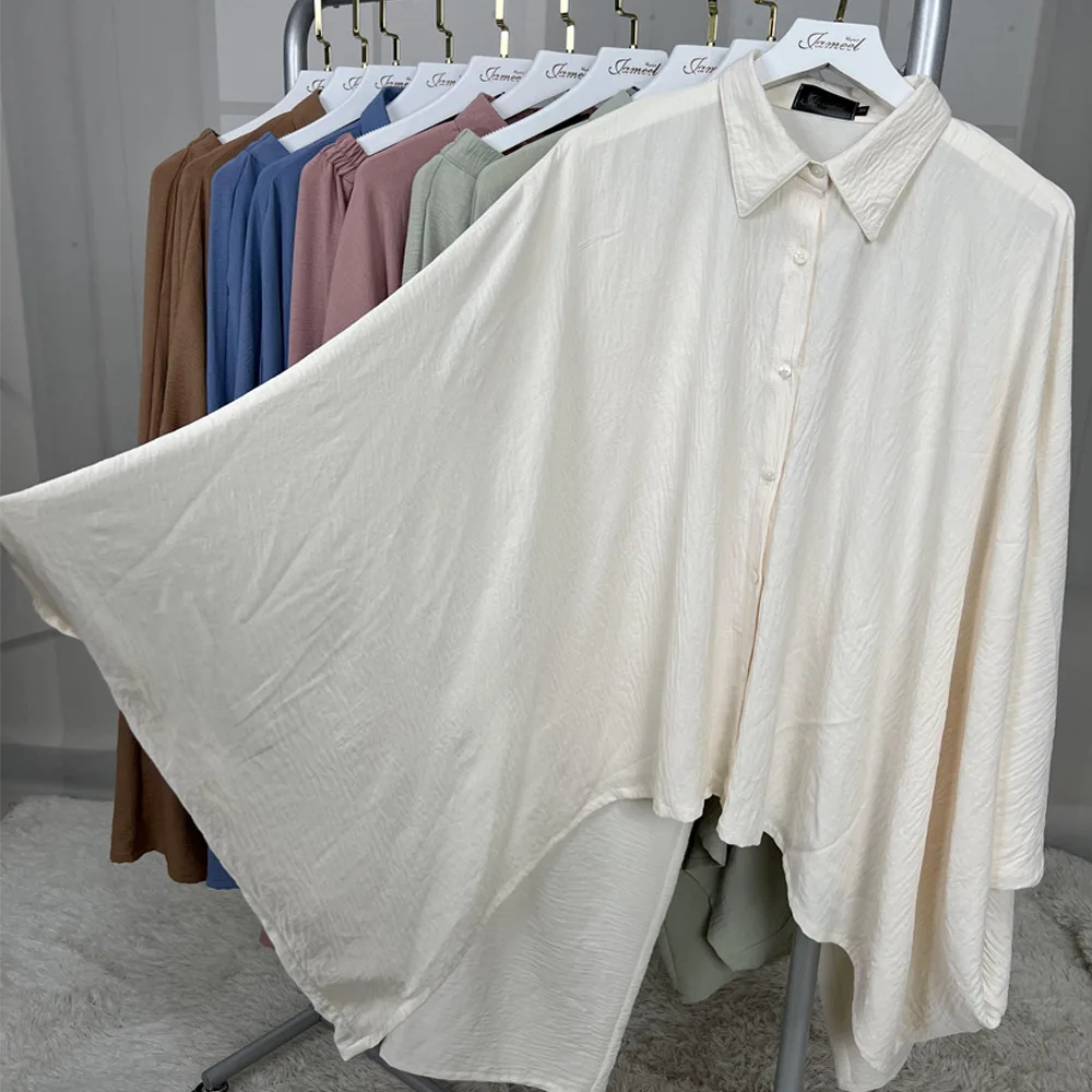 

Одинаковые комплекты для мусульманских женщин, топы с рукавами «летучая мышь» и брюки, спортивный костюм, кафтан, абайи, исламская одежда, Ид, Рамадан Femme Musulmane, ансамбли