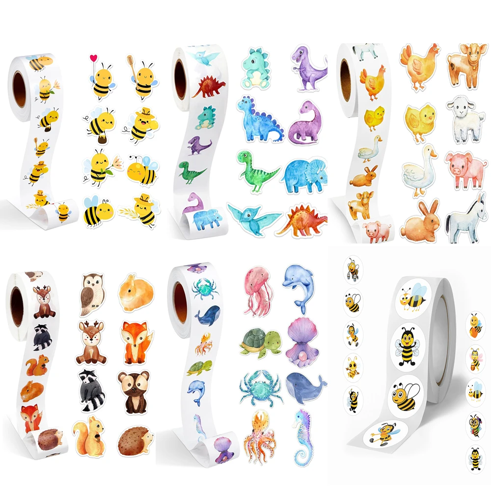 

500pcs/Roll Cute Cartoon Animal Sealing Stickers Roll Laptop Motorcycle Phone Fridge Decals Sticker Decoration Reward Gift Toy