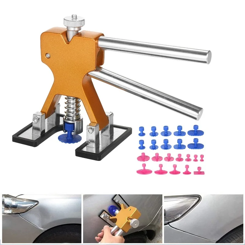 Auto Paintless Dent Repair Kits Adjustable Gold Dent Lifter Dent Repair Tool Kit With 22pcs Tabs Hail Removal Tools Glue Puller