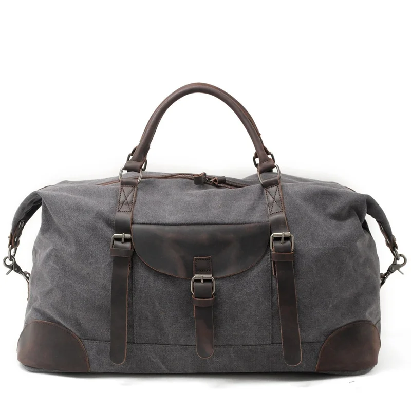 Nesitu Vintage Large Coffee Black Green Grey Genuine Leather Canvas Trip Women Men Travel Bag Shoulder Messenger Duffle M82056