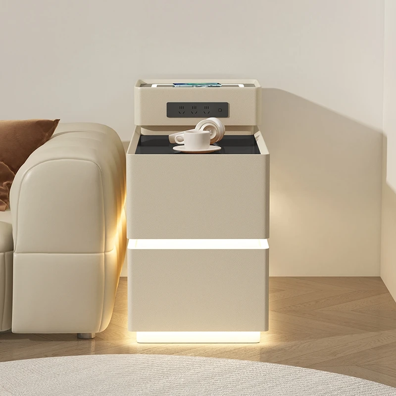 Cream wind sofa side cabinet intelligent light luxury high-end living room 2025 new small tea table multi-functional side parti