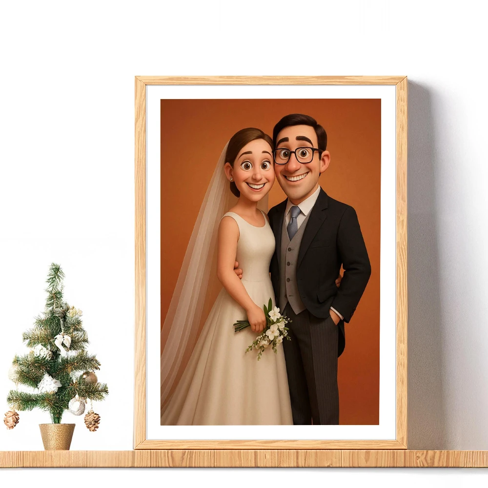 مخصص الكرتون نمط الكرتون صورة شخصية جدار الفن الأعمال الفنية الرقمية للأزواج العائلات والحيوانات الأليفة هدية فريدة من نوعها قماش المشارك