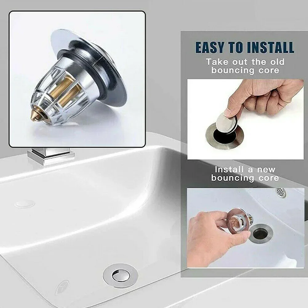 Tapón Universal emergente para fregadero de baño, tapón de drenaje prensado a cerrar resistente a olores para accesorios de lavabo, colador receptor de pelo