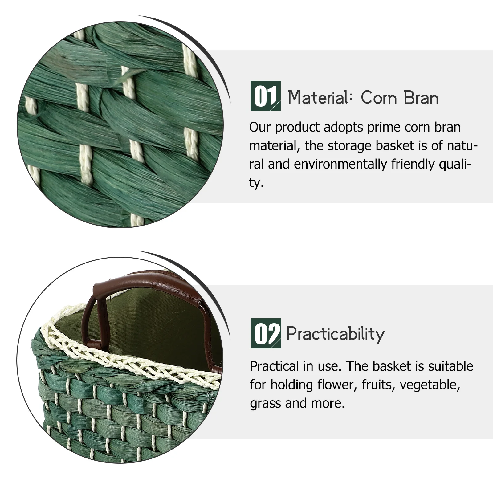

Grass Woven Storage Basket Natural Corn Bran Material Handmade Fruit Flower Holder For Kitchen Living Room Garden Multipurpose